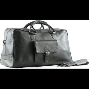 22 Inch Full Grain Buffalo Soft Black Leather Bag Travel Tote Duffle Bag Luggage